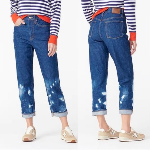 J. Crew Slouchy Boyfriend Jean 31 in Outlaw Wash Cotton Bleached Spots Denim - Picture 1 of 15